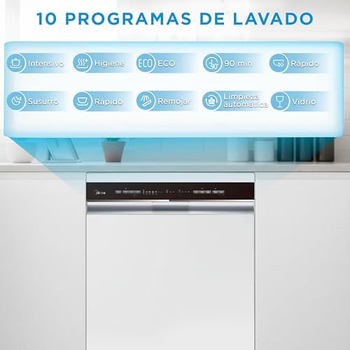 Lavavajillas 60 cm+++ Blanco para 14 servicios - Lavaplatos libre instalación - Compacto con 10 Programas de Lavado integrable - Filtro Antibacterias y Programación Horaria Nuevo Modelo