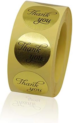 Thank You Sticker Gold 1" Circle Shape Thank You Stickers Adhesive Label for Envelope, Packages, Gifts, Wedding, 500 pcs Thank You Stickers