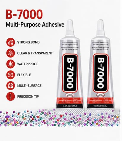 B-7000 Super Glue 2PCS Industrial Strength Adhesive, Bedazzling Glue for Rhinestones, Jewelry, Fabric, Phone Repair, Crafts, Clear Multipurpose B7000 Glue (2x15ml)