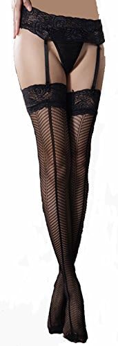 Toys Shop Women's Sexy Garter Belt with Lace Top Sheer Thigh-High Stockings (Black)