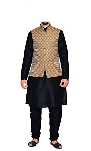 inyour men's silk copper gold waiscoat,black kurta,black pajama set_inyour-tr3045wcp
