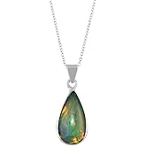 InfinityGemsArt Mothers Day Gifts Black Fire Opal Pendant Necklace Women, Birthstone Jewelrt Natural Gemstone Dainty Bezel Handmade Jewelry, Chakra Energy Healing Crystals, 925 Silver Chain 18 inch