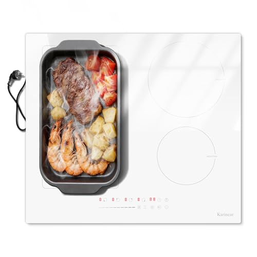 Karinear 4-Burner Induction Hob, Built-in Induction Hob, 60 cm with Socket, Flexible Zone, Boost, Pause, Safety Lock, 220 V, 16 A Socket