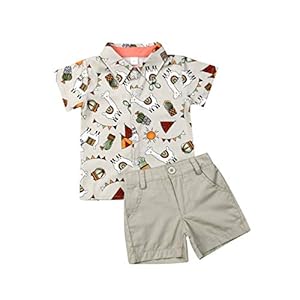 jsadfojas Peuter Baby Jongen Korte Set 2 STKS Gedrukt Gentleman Suits Mouw Button Down Shirt Casual Shorts Zomer Outfits…