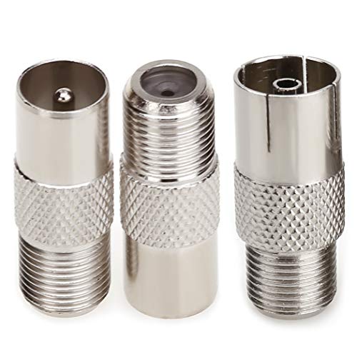 NANYI Female To Male TV Aerial Coaxial Coupler,T/F Type Screw Connector Socket to RF Coax Aerial Adapter Nickel plating-3 Pack