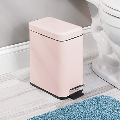 mDesign Small Modern 1.3 Gallon Rectangle Metal Lidded Step Trash Can