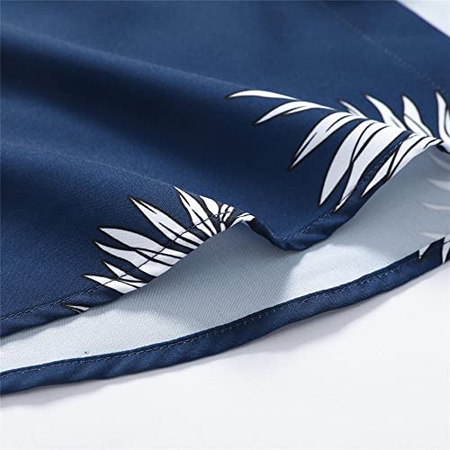 SheLucki Mens Hawaiian Shirts Short Sleeve Casual Button Down Shirts Summer Tropical Floral Beach Shirt Leaf Deepblue 1-078 S