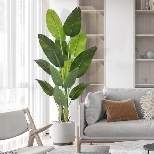 ZEEOZE Artificial Bird of Paradise Plant 180 cm High Fake Tropical Palm Tree for Indoor Outdoor with 13 Leaves Banana Tree Indoor Fake Tree with White Asus for Bed Garden Office Decoration
