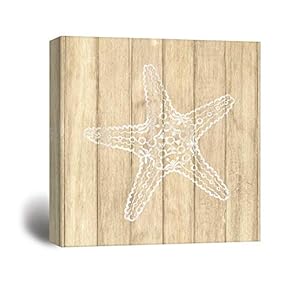 Wooden Background Starfish Line Drawing for Living Room