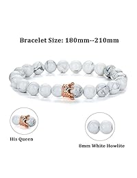 SEVENSTONE - Pulsera ajustable de 2 piezas para parejas de corona para hombres y mujeres, tamaño King y Queen, cuentas de 0.315 in