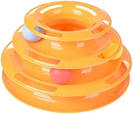Deftun Tower of Three Tracks Interactive Cat Toy Crazy Amusement Plate Cat Kitty Fun Pet Ball Roller Toy