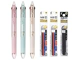 Pilot Frixion Ball 3 Color Gel Ink Erasable Muiti Pen 0.38mm/ Pearl pink & Pearl Orange & Pearl Green Body & Each 3 Color Refills (Black5,Blue2,Red2) with Original Pen case