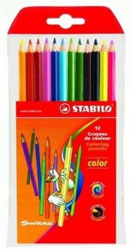 12 x STABILO SWANO COLOURING PENCILS - Includes Neon Colours, Hexagonal Shape (1212/77-01)