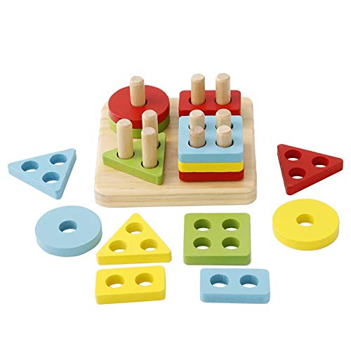 URBN-TOYS Montessori 1234 Shape Sorter Column Builder Logical Thinkink Educational Wooden Toy Set