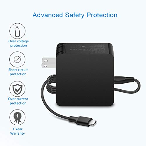 Aisilk 60W USB C Wall Charger Type-C PD AC Adapter w/ 5ft USB C to C Power Cord for Dell XPS, Hp Lenovo Samsung Asus Matebook Thinkpad MacBook Pro Acer and More Laptops, Tablets and Cell Phones.