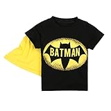 EITC Little Boy's Short Sleeve Cotton Batman Hero Costume T-Shirt with Cape