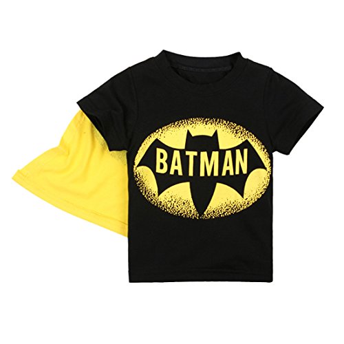 EITC Little Boy's Short Sleeve Cotton Batman Superman Hero Costume T-Shirt with Cape