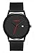 VAVC Men's Black Leather Band Causal Analog Dress Quartz Wrist Watch with Black Face and Simple Design