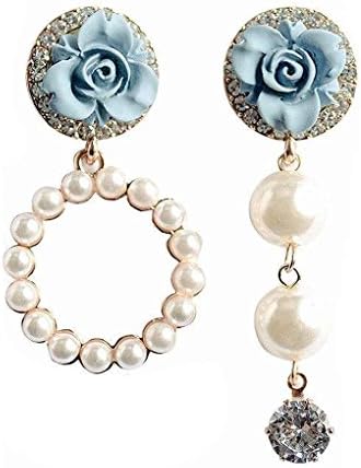 Junecat Floral Women Girls Asymmetrical Earrings Pearl Circle Decor Drop Pendant Dangle Ear Studs Loop Jewerly