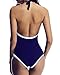 Tempt Me Women's One Piece V Neck Halter Vintage Sexy Backless Swimsuits Navy M