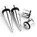 PiercingJ 4pcs 12G-00G Stainless Steel Tapers Stretcher + Ear Single-Flared Tunnel (Silver) (0g=8mm)