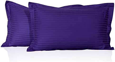 600 Thread Count (1) Pair Luxury Pillow Shams 100% Egyptian Cotton Striped Pattern All Size &amp; Colors ( Standard , Purple)