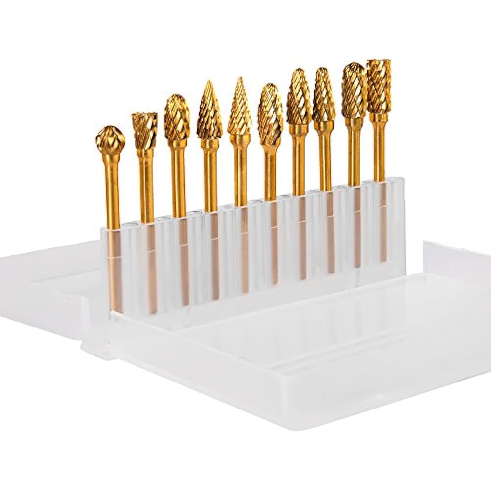 Cutting Burs Double Titanium Carbide Rotary Burr Set 10 Pieces 1/8