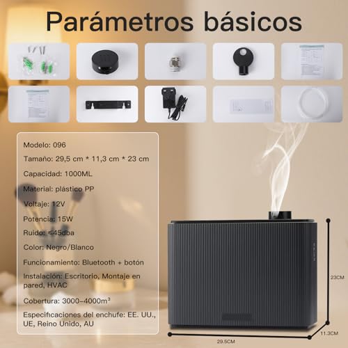 NAMSTE Grande Difusor de Aceites Esenciales Profesional 1000ml, Inteligente Difusor de Aceite Esencial sin Agua 12000 Pies, Difusor de Aceites Esenciales WiFi & Bluetooth & HVAC para Centro Comercial