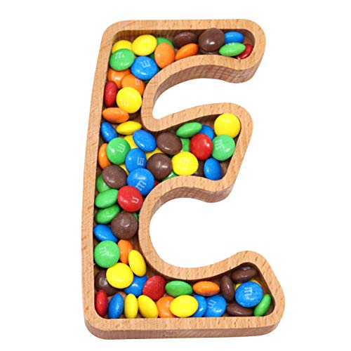 Wooden Letter E Candy Dish, Monogram Nut Bowl, Snack, Cookie, Cracker Serving Plate, Decorative Display, Home Accessory, Unique Gift Idea, for Date, Baby Shower, Birthday Party, Small Size