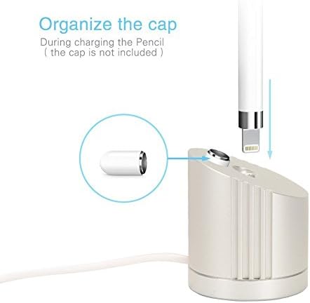Apple Pencil Charger Stand &amp; Cap Holder, Piozone Charging Dock (Aluminum) with Built-in Charging Cable (5FT) Apple Pencil Holder &amp; Apple Pencil Cap Keeper for iPad Pro Apple Pencil