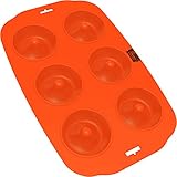 Silicone Donut Maker Baking Pan Tray - 6 Holes - Pure Food Grade Premium Non-Stick Silicon - Orange - Bake Like a Professional