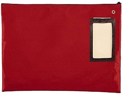 Laminated Nylon Large Zipper Inner Office Mail Bag with Grommet and Framed CardHolder (14x11) -(Red)