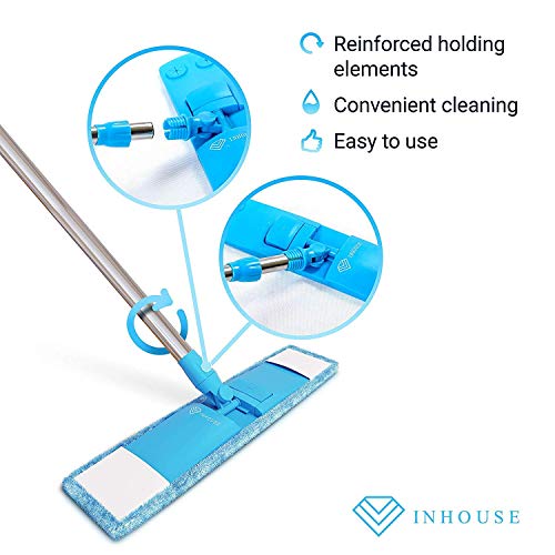Dust Mop with Enhanced Holding Mechanism & Stainless Steel Telescopic Handle-for Wet & Dry Hardwood Wood Laminate & Tile Floor Cleaner Set with 2 Microfiber Mop Washable Pads & Brush Cleaner.