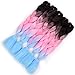 Silike Ombre Jumbo Braid Crochet Hair 24″ (5 Pieces) 3 Tone Kanekalon Jumbo Braiding Hair Extensions (Black/Pink/Light Blue)thumb 1