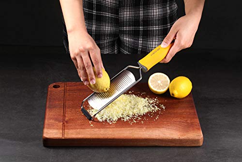 PRO Zester Grater - Parmesan Cheese, Citrus, Lemon, Lime, Ginger, Chocolate, Fruits, Soft Grip Handle, Fine Stainless Steel Blades with Protector, Hand-held Kitchen Tool, Dishwasher Safe