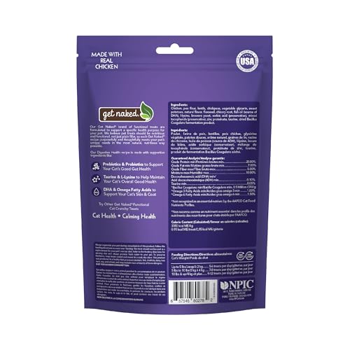 GET NAKED DIGESTIVE HEALTH CRUNCHY CAT TREATS 2.5OZ – CHICKEN FLAVOR, GRAIN-FREE CAT PROBIOTICS FOR INDOOR CATS, SUPPORTS HEALTHY DIGESTION, DENTAL HEALTH & IMMUNITY, MADE IN THE USA