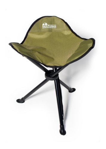 EARTH “EASY-SEAT” CAMP STOOL w/ STEEL LEGS, COMFORTABLE NYLON FABRIC, 3-LEGGED OUTDOOR FISHING STOOL, SIT ANYWHERE!