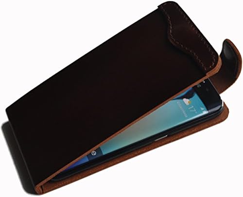 Samsung Galaxy S6 Edge Brown Genuine Cow Leather Cover Flip Case Soft Sleeve Magnetic Band