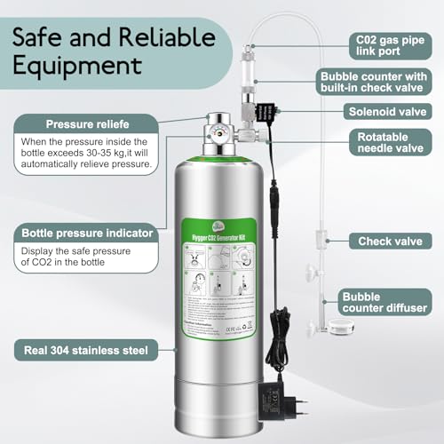 Aquarium CO2 Generator 5L Aquarium CO2 System Kit with CO2 Regulator, Needle Valve, Solenoid and Bubble Counter for Aquarium Plants Medium and Large Tank 60L - 300L