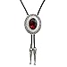 SELOVO Western Big Large Red Rhinestone Western Bolo Tie Genuine Leather Silver Tone