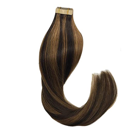 GOO GOO Remy Hair Extensions Tape in Human Hair Dark Brown Highlighted