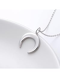 Collar con colgante de luna creciente de plata de ley 925 para mujer y niña, 18.0 in
