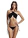 zeraca Women's High Neck Criss Cross Tie Side Bikini Bathing Suits (S6, Black)