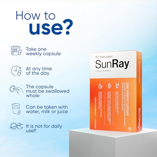 Sunray® Calcifediol Vitamin D Supplement | Fast-Acting Once-Weekly Vitamin D | High Bioavailability 25-Hydroxyvitamin D | Immune, Mood, Bone & Muscle Support | 7 Capsules