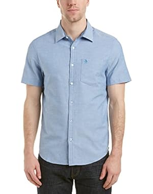 Mens Woven Shirt, M, Blue