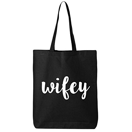 Wifey Cotton Canvas Tote Bag in Black - One Size