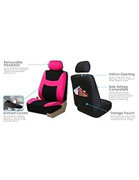 Juego de cubre asientos para auto FH Group FH2033, cubre volante, cinturón de seguridad, color negro, compatible con la mayoría de los autos, camiones, vans o SUV, Rosado