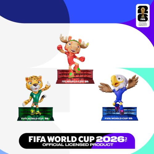 Sanyetral FIFA 2026 Copa Mundial Oficial Licenciada Conjunto de Figurinas de Mascotas de 3 con Caja de Exhibición (Maple, Clutch y Zayu), Figura de Modelo de Mercancía Oficial para Coleccionistas