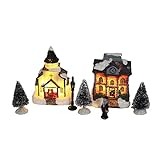 Lighting up Christmas Doll Figurine Tiny Resin House Building (Church House set of 2)