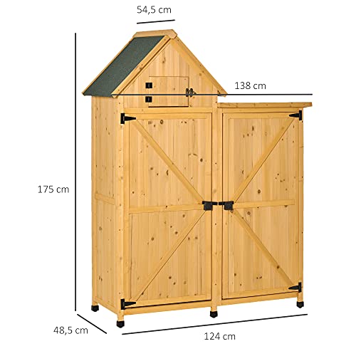 Outsunny Gartenschrank Holz Gartenhaus Gerätehaus Gartenschuppen Doppeltür-Design für den Außenbereich wetterfest 138 x… – Bild 7